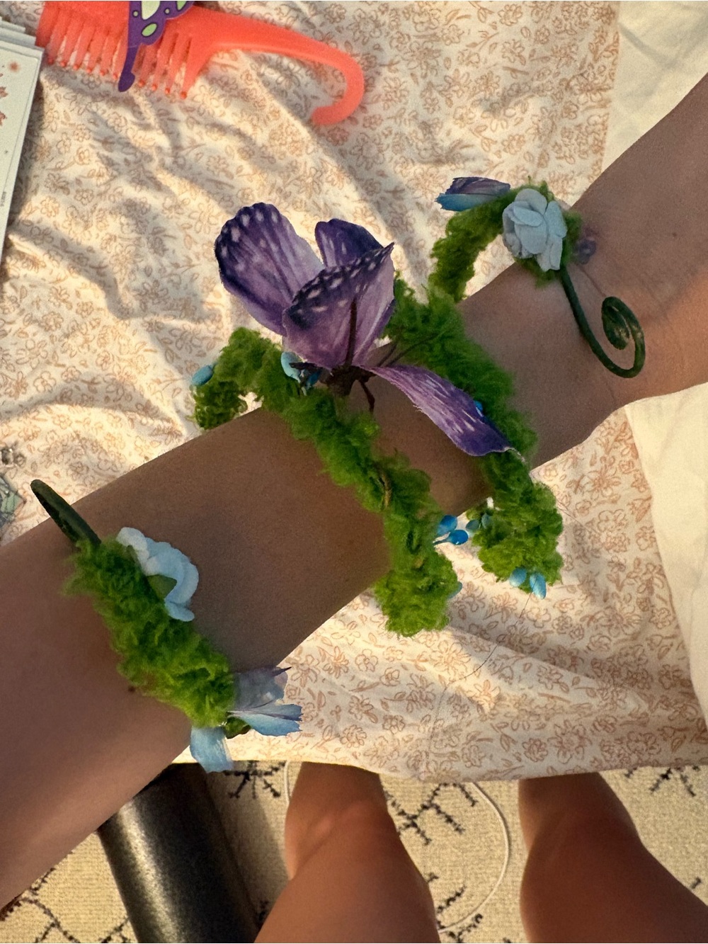 Green & Purple Floral Butterfly Bracelet Set for Women
